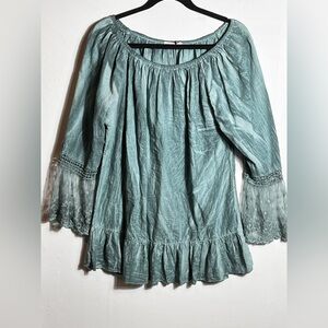 Crosstree Lane Elegant Teal Acid Wash Women's Top M/L NWT